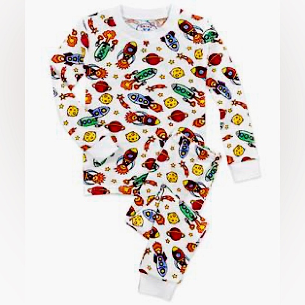 sara’s prints space waffle knit long sleeve toddler kids pajamas unisex summer
